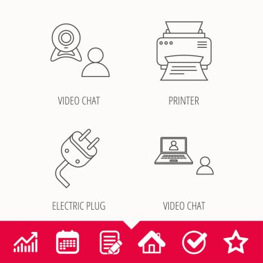 Görüntülü sohbet, yazıcı ve elektrik simgeler takın.