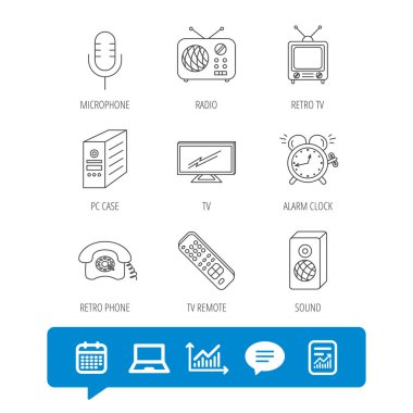 TV uzaktan, retro telefon ve radyo simgeler.