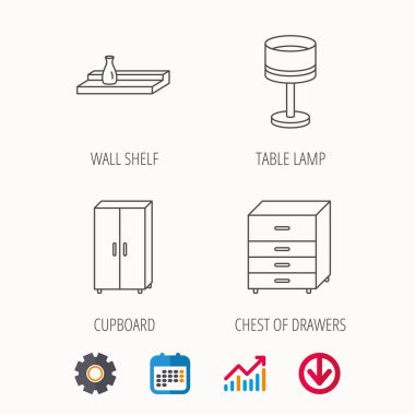 Masa lambası, dolap ve duvar raf simgeleri.