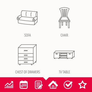 Koltuk, sandalye ve Çekmeceli simgeleri.