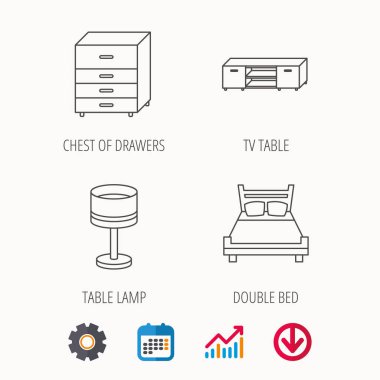 Çift Kişilik Yatak, Masa lambası ve Tv tablo simgeleri.