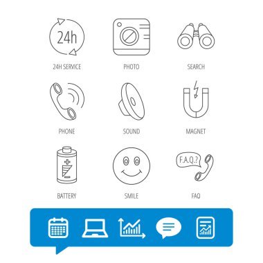 Telefon, batarya ve SSS konuşma balonu simgeleri.