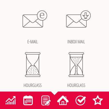 Kum saati, gelen posta ve e-posta simgeleri.