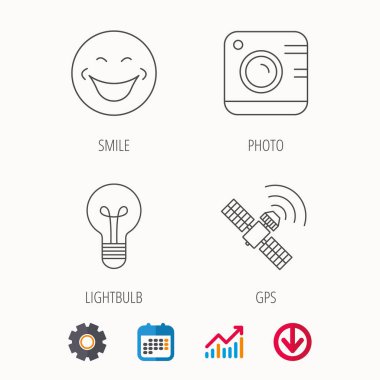 Yüzü gülen, kamera ve ampul simgeler fotoğraf.
