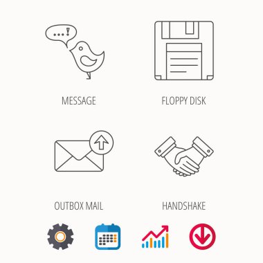 Posta, mesaj ve el sıkışma simgeleri giden kutusu.