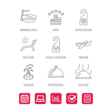 Otel, havuz ve plaj şezlong simgeler.