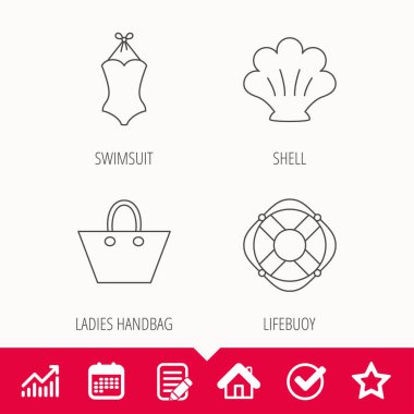 Bayanlar çanta, kabuk ve mayo simgeleri.