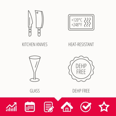 Mutfak bıçakları, cam ve ısıya dayanıklı simgeler.
