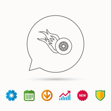 Yanan tekerlek simgesi. Hız ya da ırk işareti.