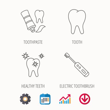 Sağlıklı dişler, diş ve diş macunu simgeleri.
