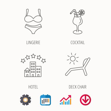 İç çamaşırı, şezlong ve kokteyl simgeler.
