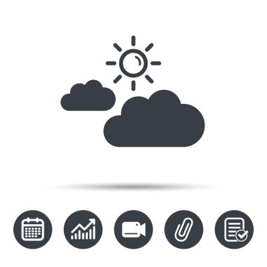 Güneş simgesi ile bulut. Güneşli hava işareti.