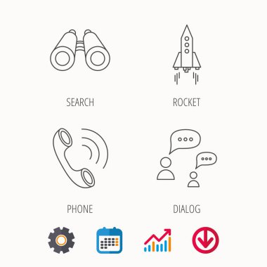 Çağrı telefon, konuşma balonu ve dürbün simgeler sohbet.