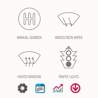 Trafik ışıkları, manuel şanzıman ve silecek simgeler.