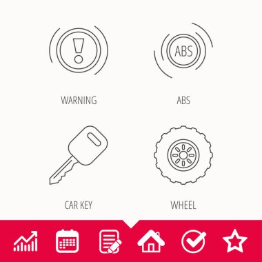 Araba anahtarı, abs ve tekerlek simgeleri.