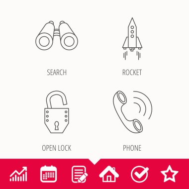 Telefon, başlangıç roket ve arama simgeleri.