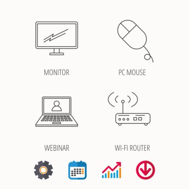 Kablosuz yönlendirici, pc fare ve monitör tv simgeleri.