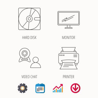 Monitör, yazıcı ve görüntülü sohbet simgeler.