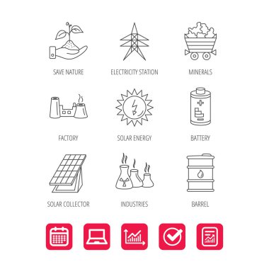 Güneş enerjisi sistemleri enerji, pil ve petrol varil.