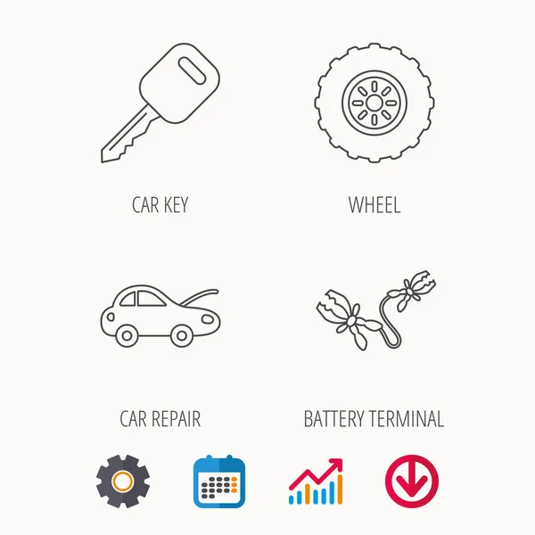 Klíče od auta, kola a opravy servis ikony. — Stockový vektor