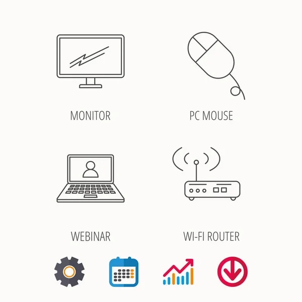 WLAN-Router, PC-Maus und Monitor-TV-Symbole. — Stockvektor