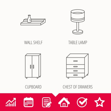 Masa lambası, dolap ve duvar raf simgeleri.