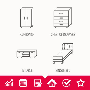 Tek Kişilik Yatak, Tv masa ve dolap simgeleri.