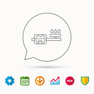 Gaz sayacı simgesi. Yangın işareti ile boru.