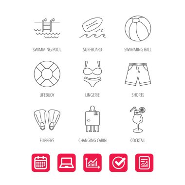 Sörf tahtası, Yüzme Havuzu ve gövdeleri simgeler.