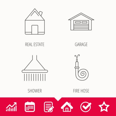 Gerçek Emlak, garaj ve duş simgeleri.