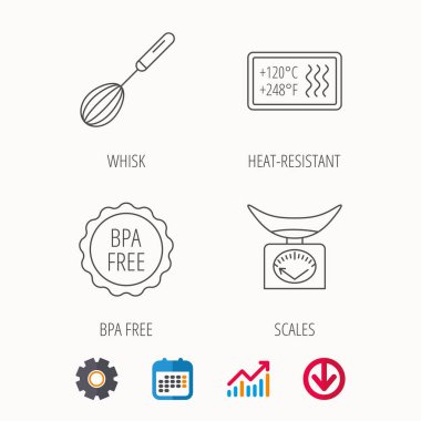 Mutfak ölçekler, çırpma teli ve ısıya dayanıklı simgeler.