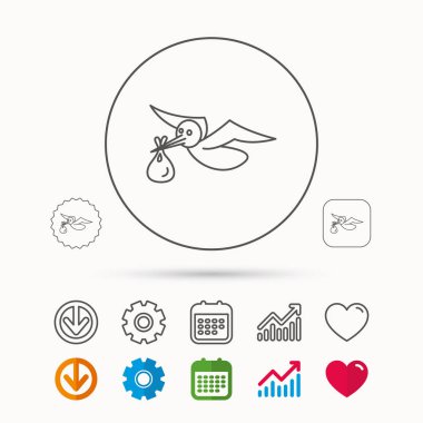 Leylek çuval simgesi olan. Yeni doğan bebek sembolü.