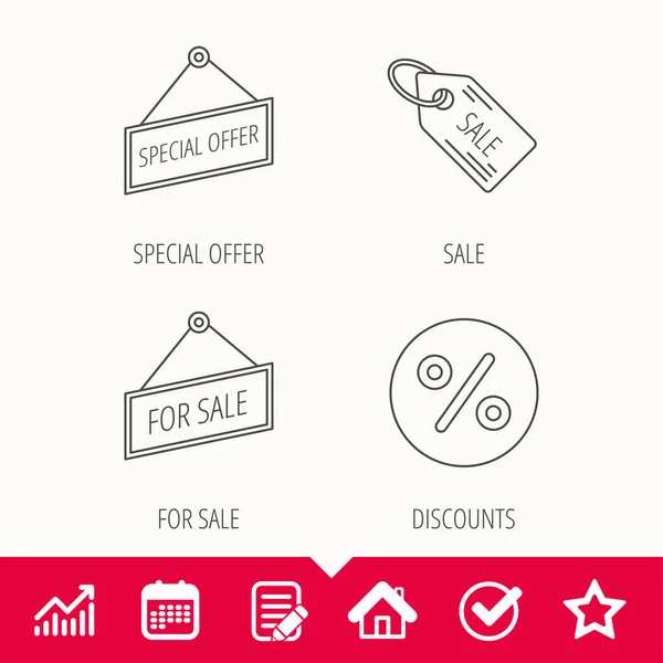Különleges ajánlat, árengedmények és értékesítés-kupon ikonok. — Stock Vector