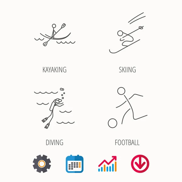 Iconos de buceo, fútbol y esquí . — Vector de stock
