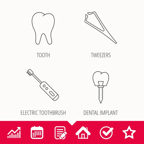 Diş implant, diş ve cımbız simgeleri. — Stok Vektör