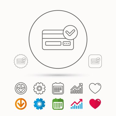 Onaylı kredi kartı simgesi. İşareti alışveriş.