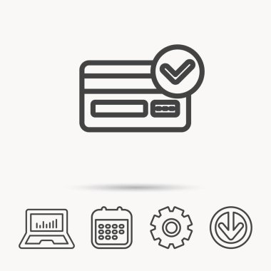 Onaylı kredi kartı simgesi. İşareti alışveriş.