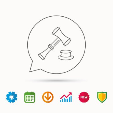 Açık artırma çekiç simgesi. Adalet ve hukuk işareti.