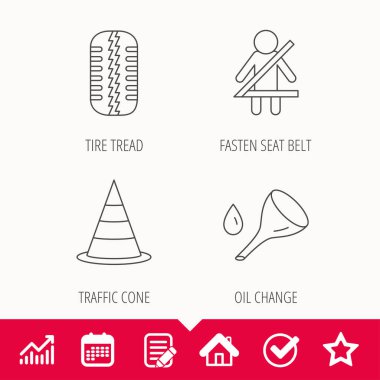 Lastik izleri, trafik koni ve simgelerini değiştir petrol.