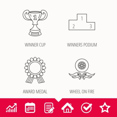 Kazanan Kupası, podyum ve ödül madalya simgeleri.
