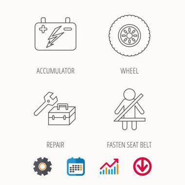 Akümülatör, tekerlek ve araba servisi simgeleri.