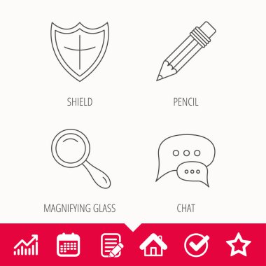 Sohbet konuşma balonları, Büyüteç'i ve kalem simgeler.