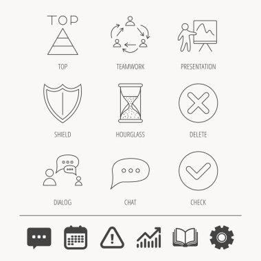 Ekip çalışması, sunum ve iletişim simgeleri.