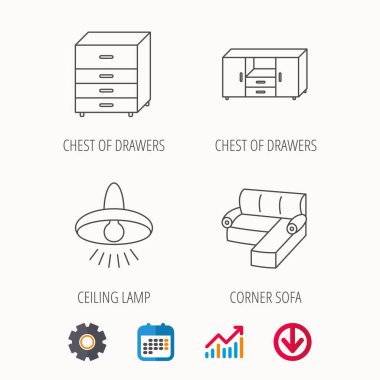 Köşe kanepe, lamba ve göğüs simgeler tavan.