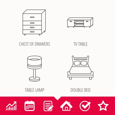 Çift Kişilik Yatak, Masa lambası ve Tv tablo simgeleri.