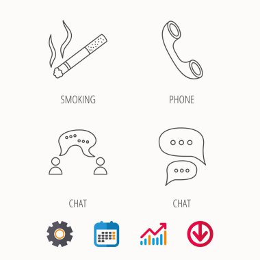 Sigara, sohbet ve telefon simgeleri.