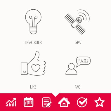 GPS, soru ve ampul simgeleri.