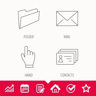 Klasör, basın el ve kişiler simgeleri.