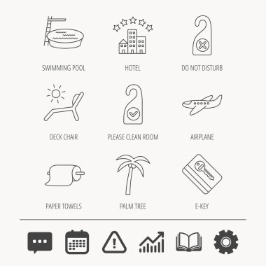 Otel, havuz ve plaj şezlong simgeler.