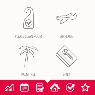 Palmiye ağacı, hava uçak ve e-anahtar simgeleri.